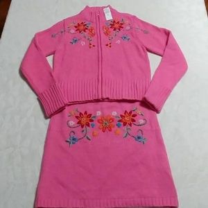 New Set zip Cardigan & skirt flowers embroidery